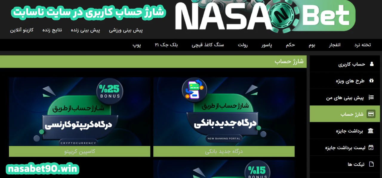 شارژ حساب کاربری در سایت ناسابت